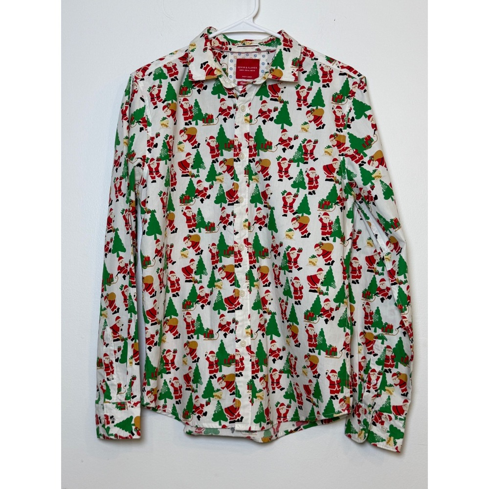 Denim & Flower Ricky Singh Mens Medium Santa Claus Christmas Button Down Shirt